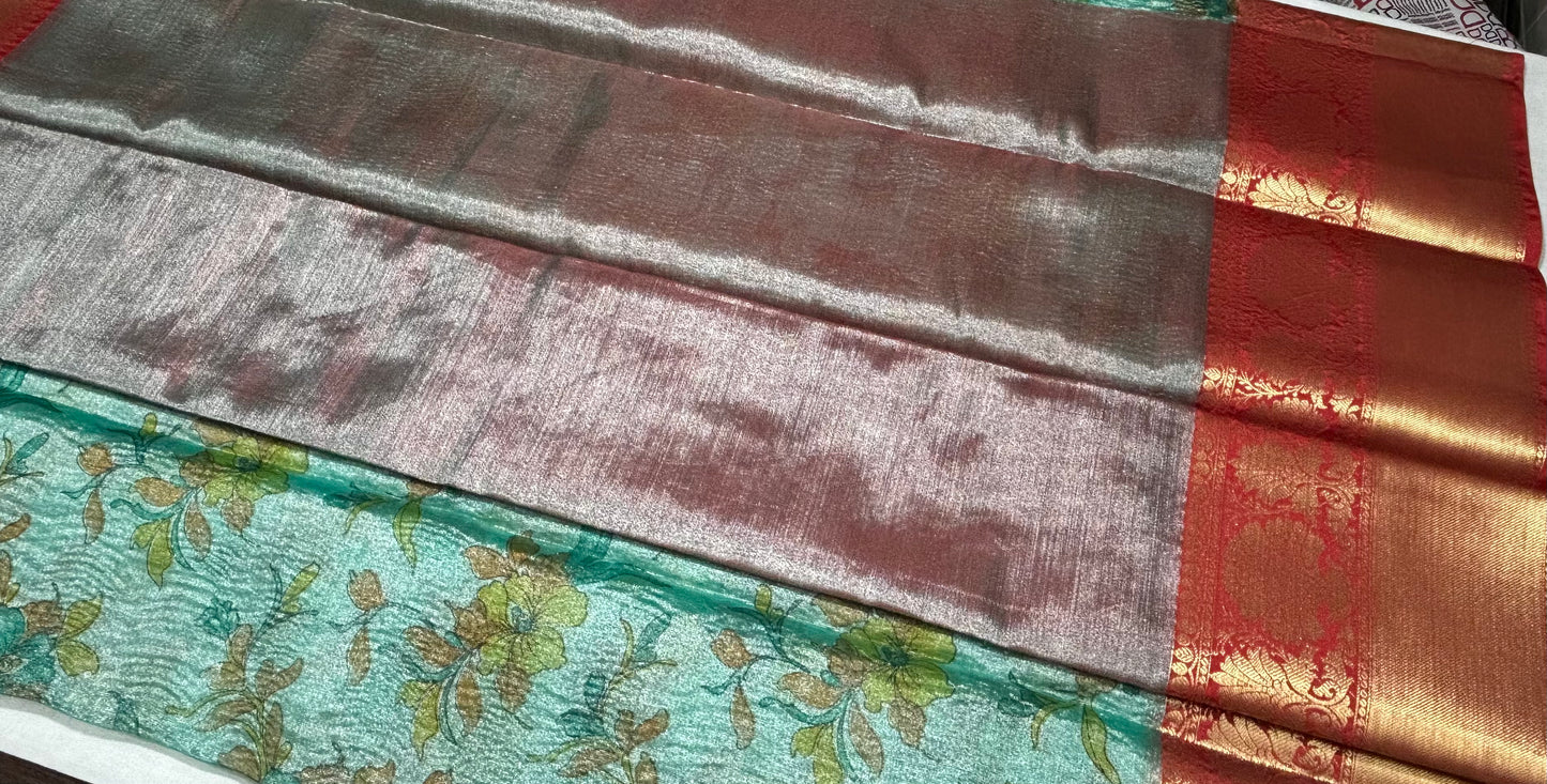 SEA GREEN BANARASI CRUSH TISSUE SAREE