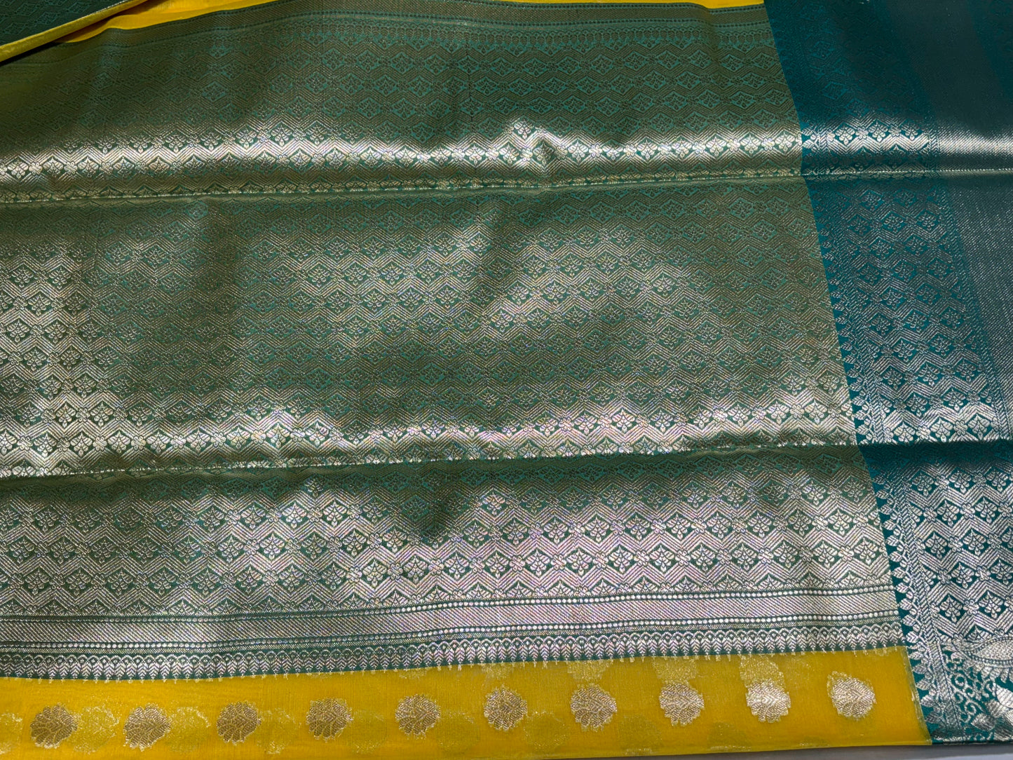 YELLOW GREEN BANARASI SEMI SILK SAREE