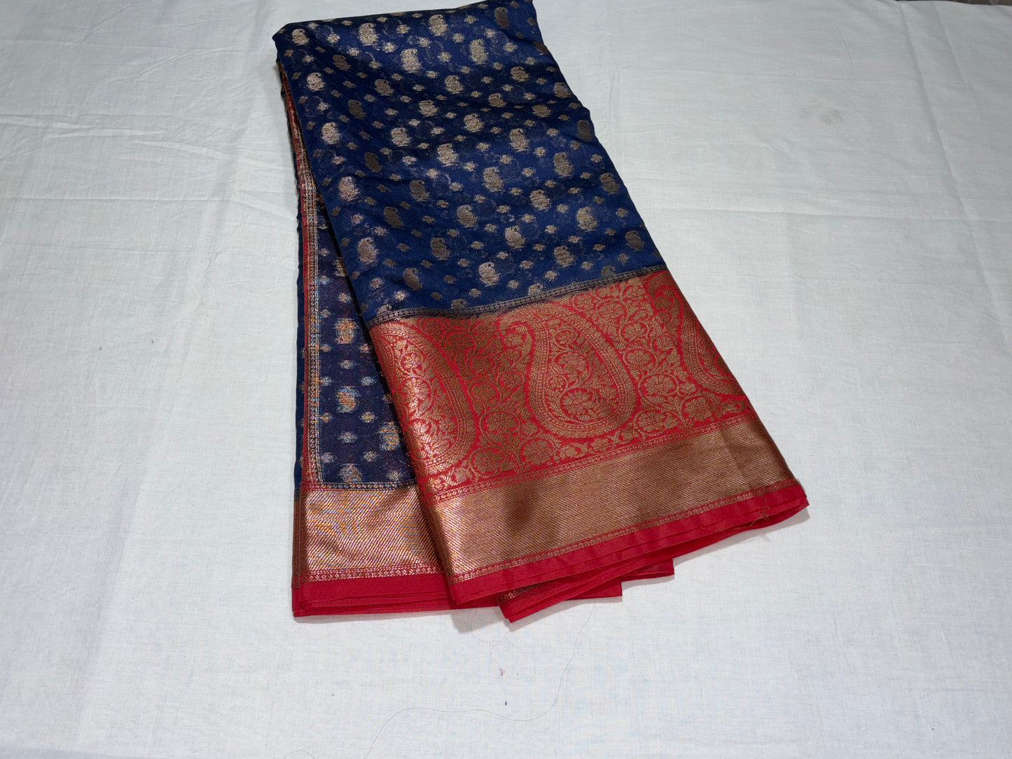 NAVYBLUE RED BANARASI SAREE