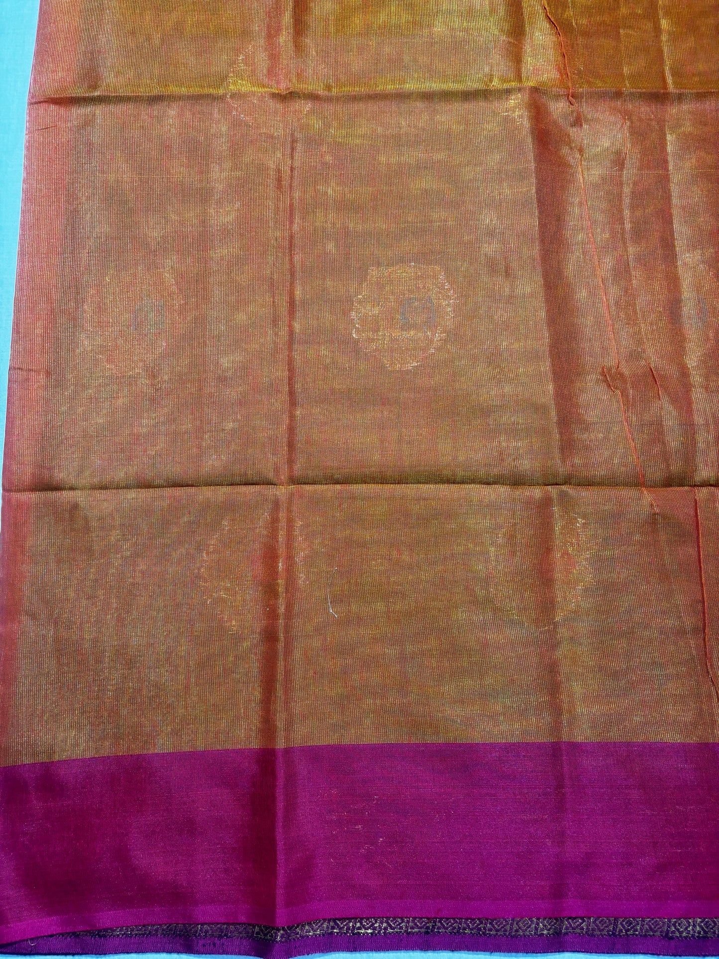 GOLDEN YELLOW MEGENTA PINK LINEN TISSUE SAREE