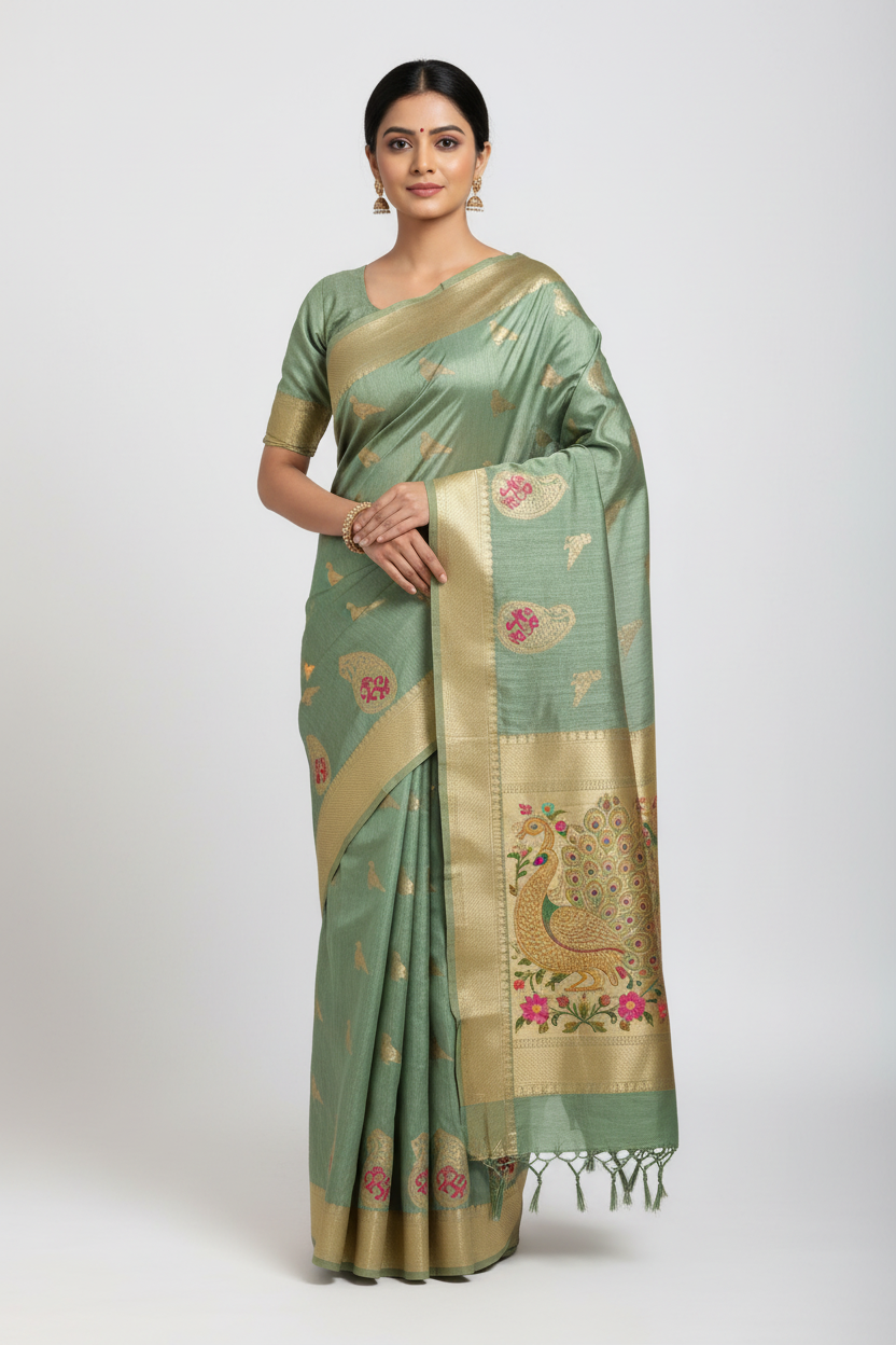 CLASSIC GREEN CHINIYA SILK SAREE
