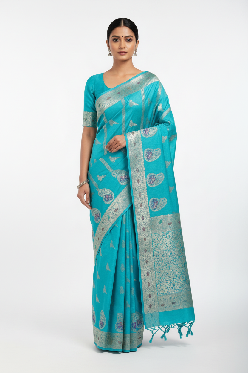 SKY BLUE CHINIYA SILK SAREE