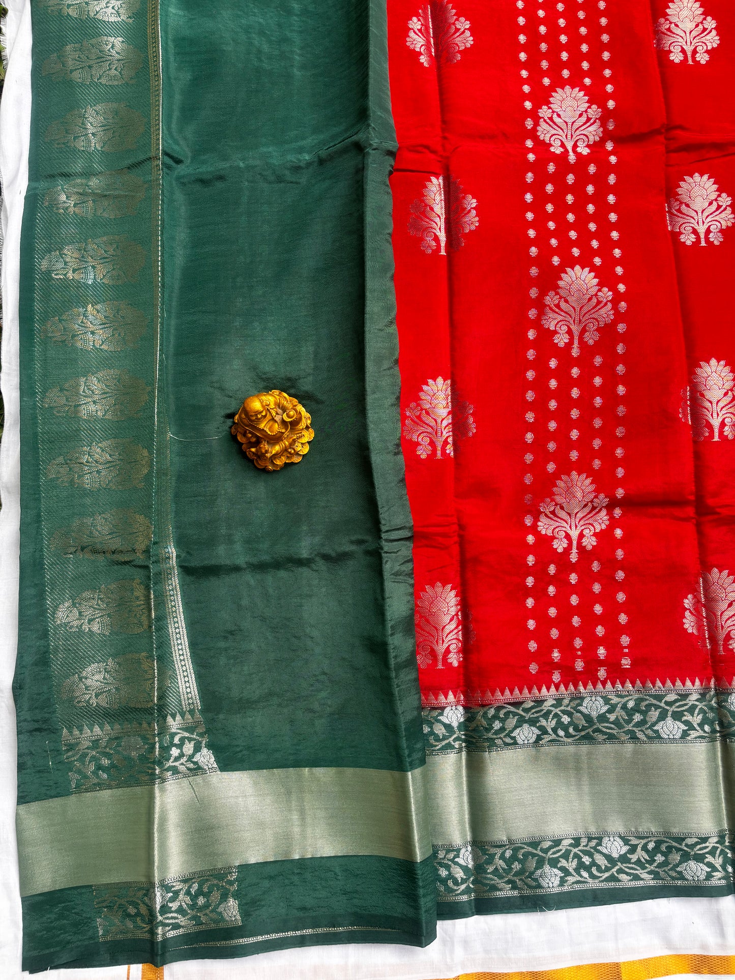 RED GREEN CHINIYA SILK SAREE