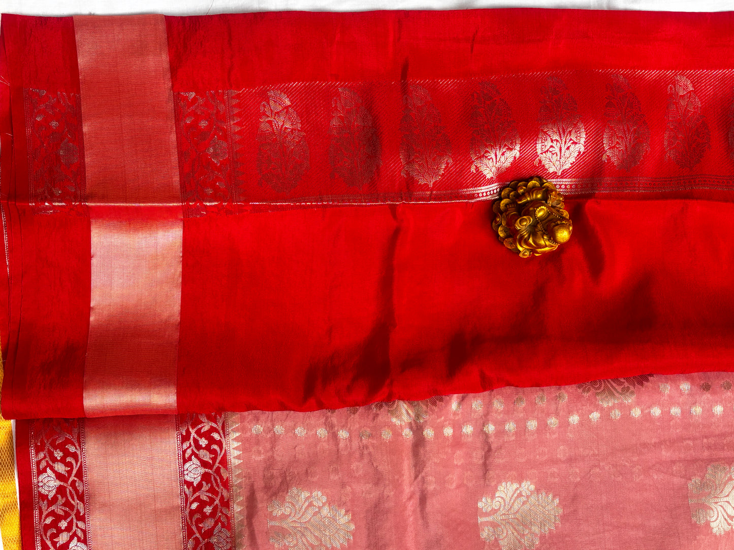 PEACH RED CHINIYA SILK SAREE