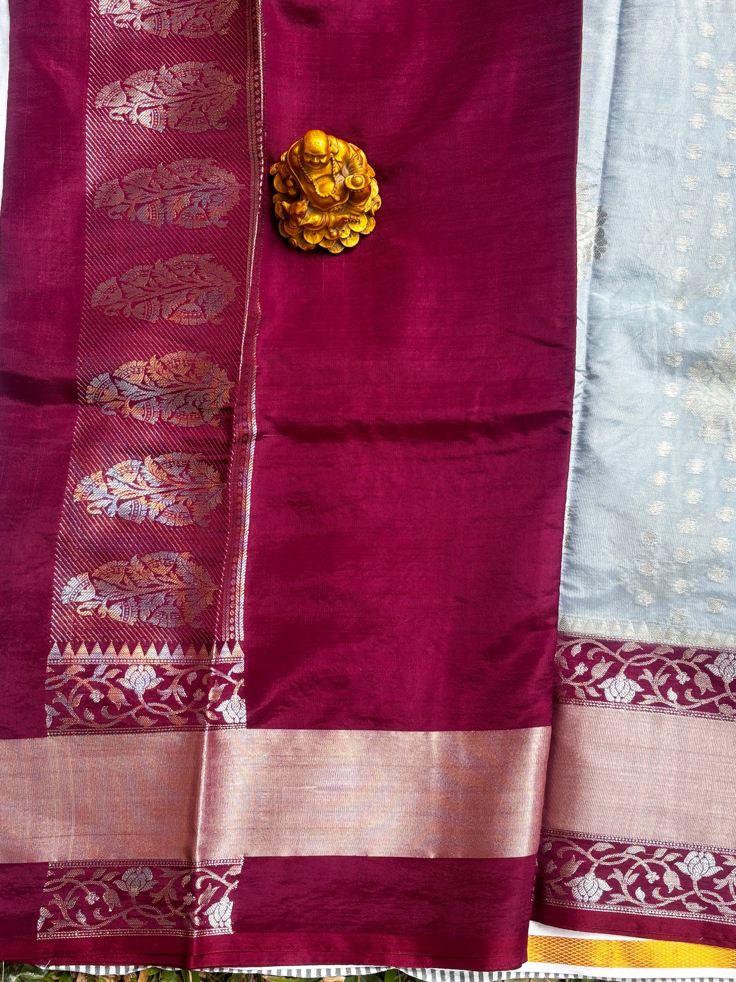 GREY MAROON CHINIYA SILK SAREE