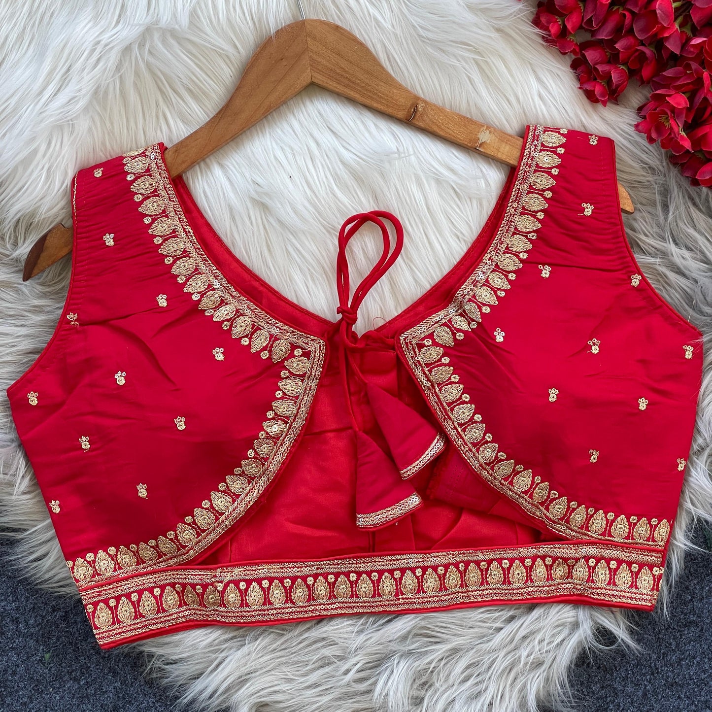 RED HEAVY ROMAN SILK BLOUSE
