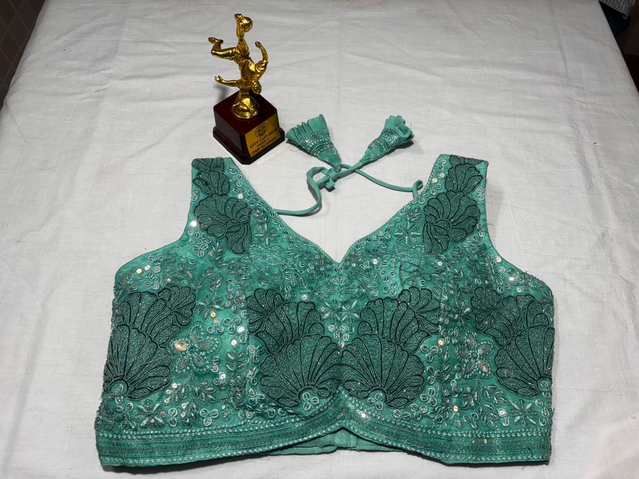 SEA GREEN HEAVY EMBROIDERY WITH BEAUTIFUL HAND WORK
