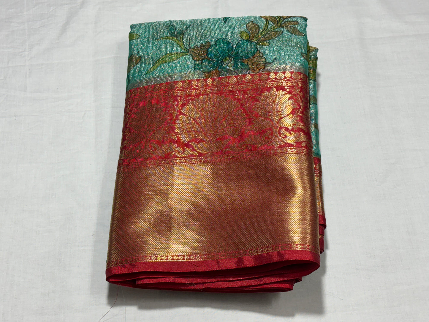 SEA GREEN BANARASI CRUSH TISSUE SAREE