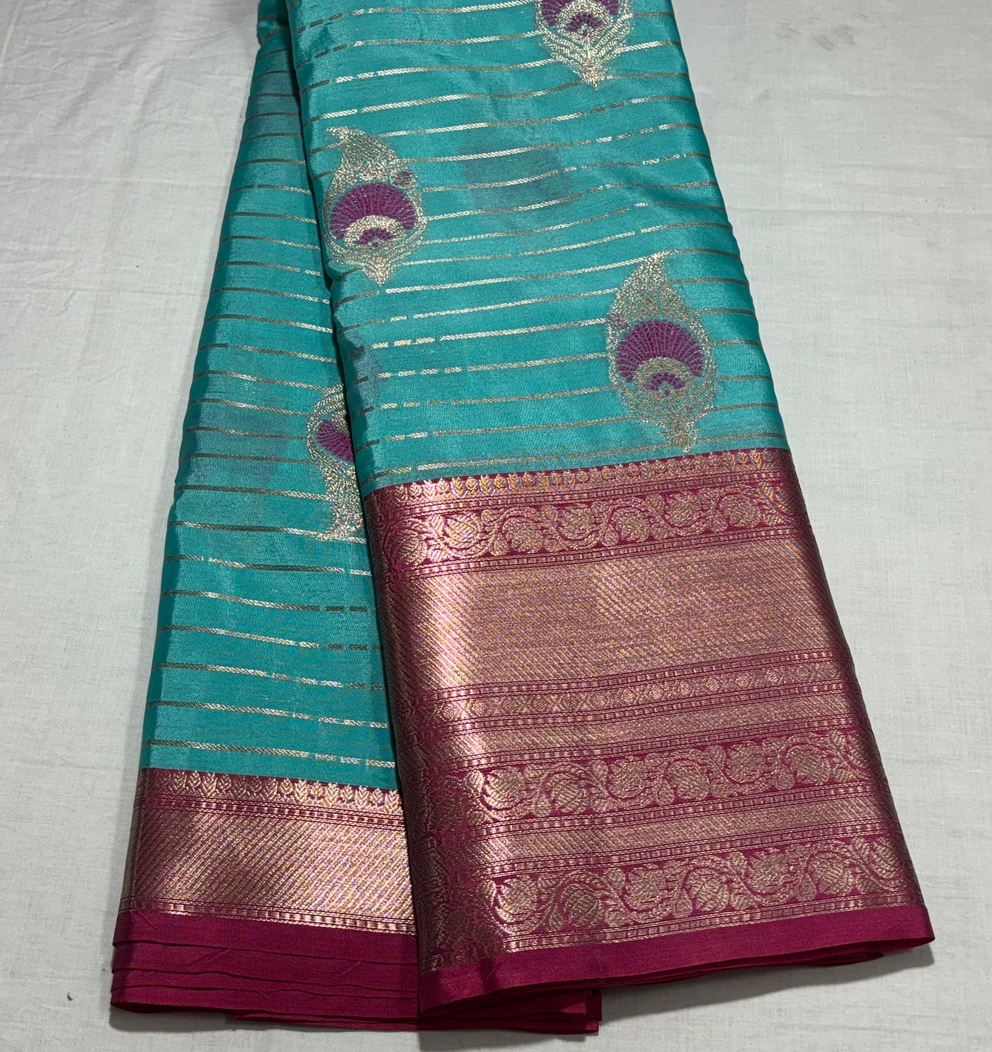 SKY BLUE PINK BANARASI SEMI SILK SAREE