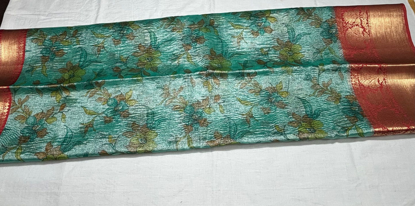 SEA GREEN BANARASI CRUSH TISSUE SAREE