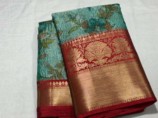 SEA GREEN BANARASI CRUSH TISSUE SAREE