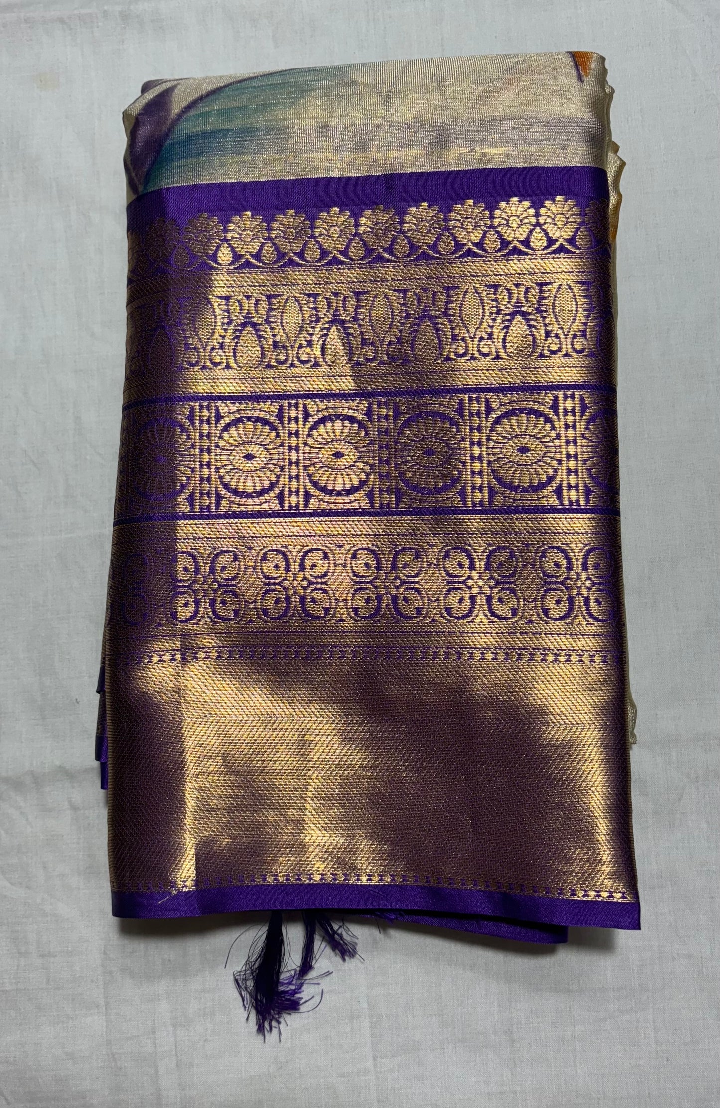 CREAM (BEIGE) PURPLE BANARASI TISSUE SAREE