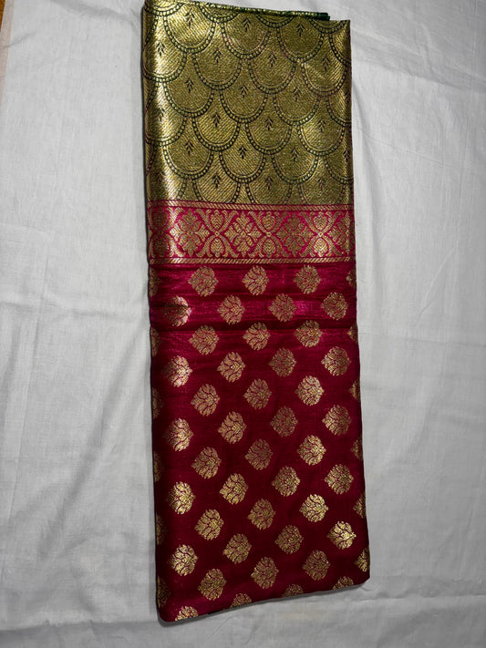 PINK GREEN BANARASI SEMI SILK SAREE