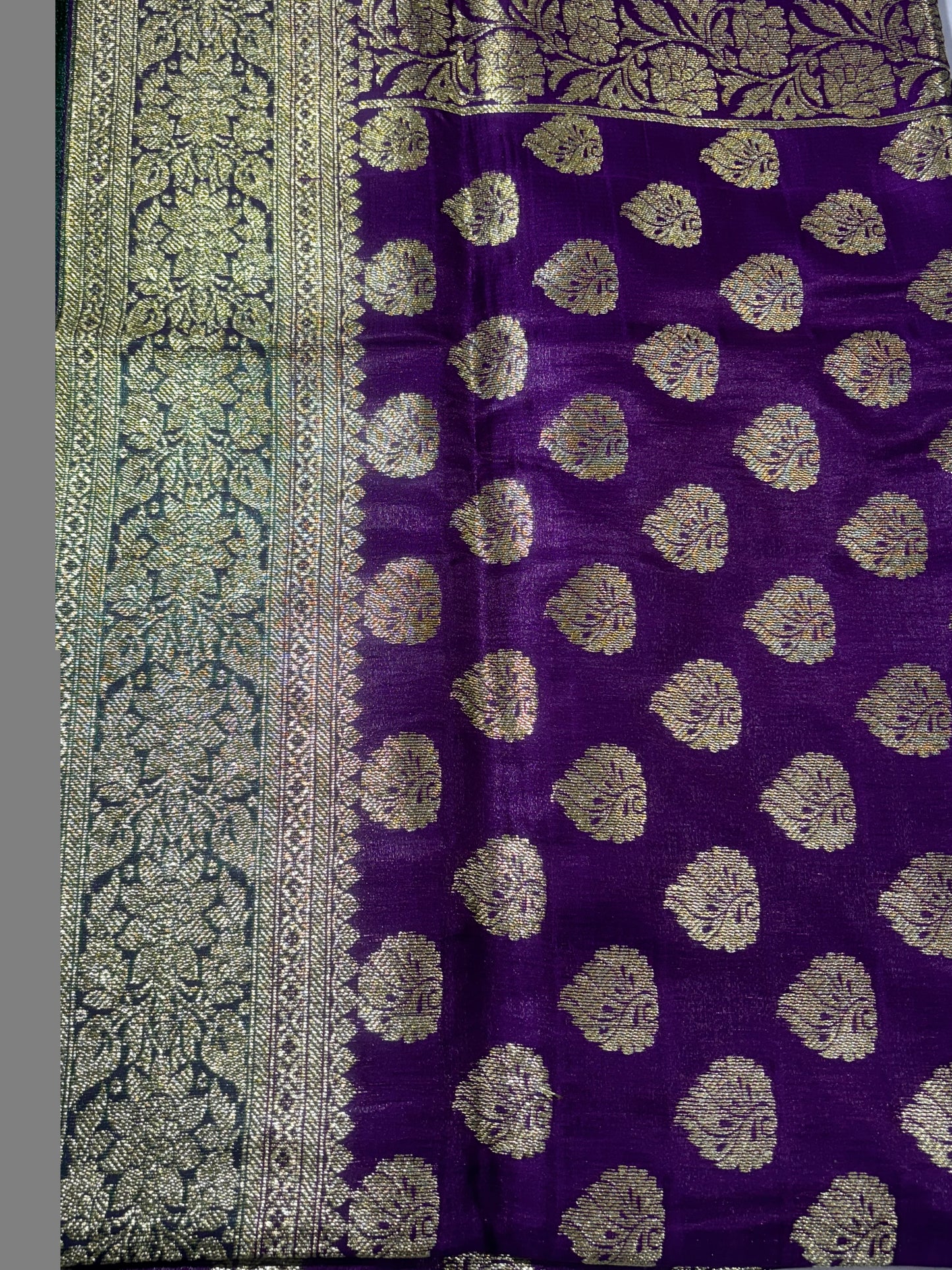PURPLE GREEN BANARASI SEMI SILK SAREE