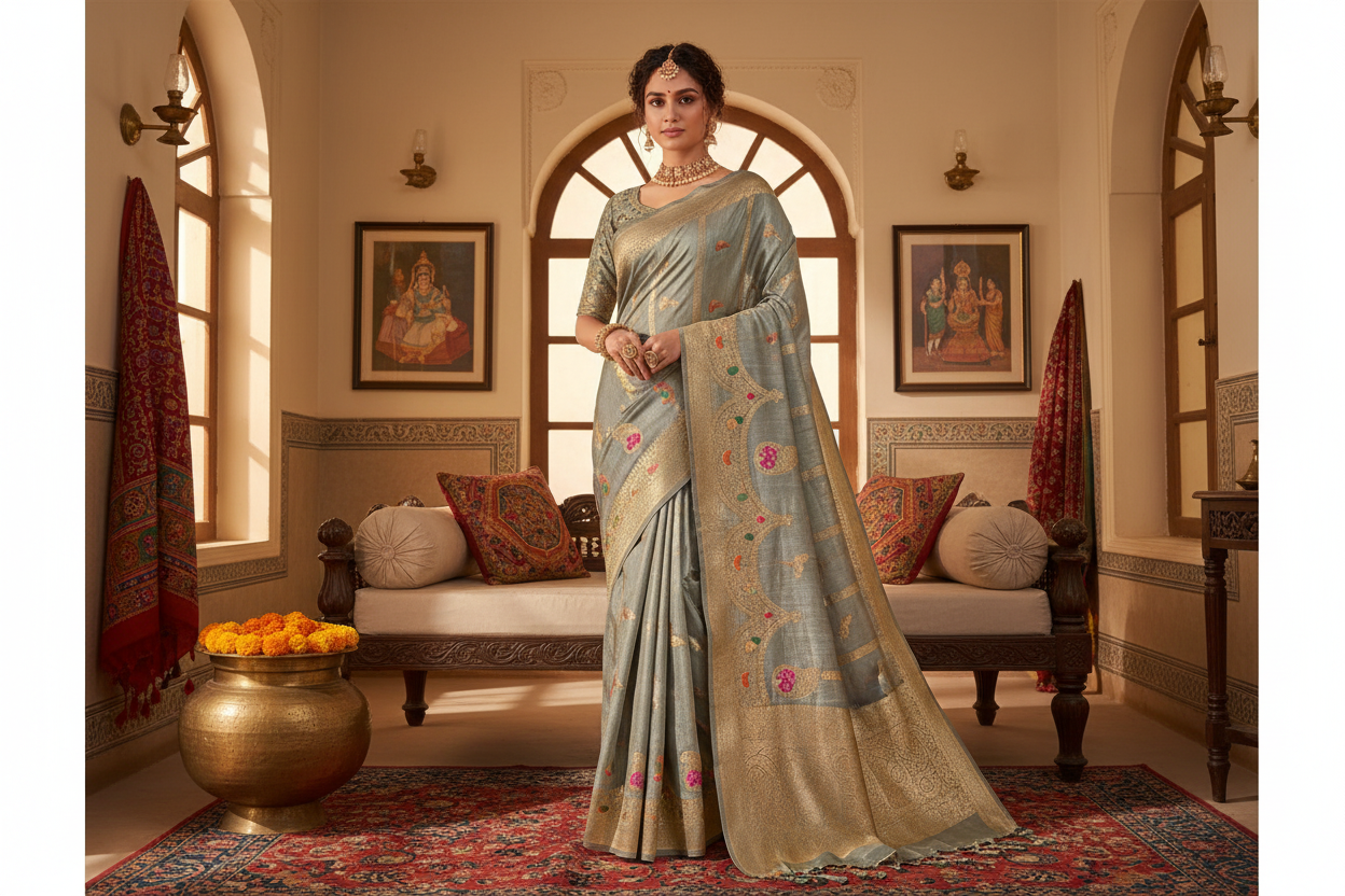 GREY CHINIYA SILK SAREE