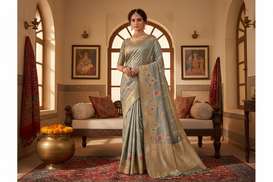 GREY CHINIYA SILK SAREE