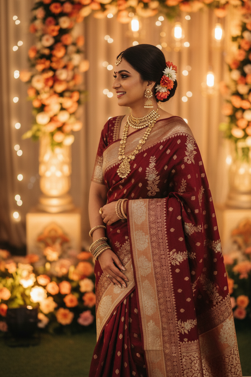 MAROON BROWN WARM SILK SAREE