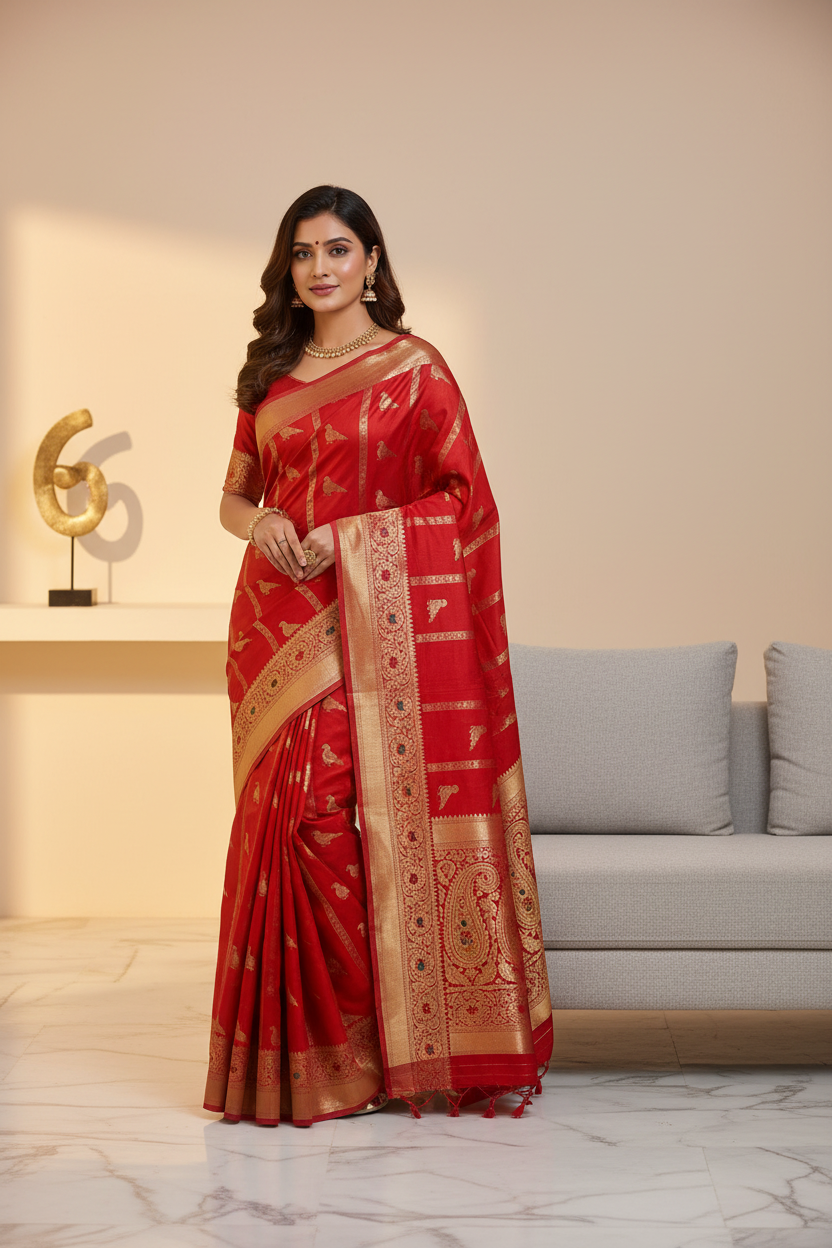 RED CHINIYA SILK SAREE