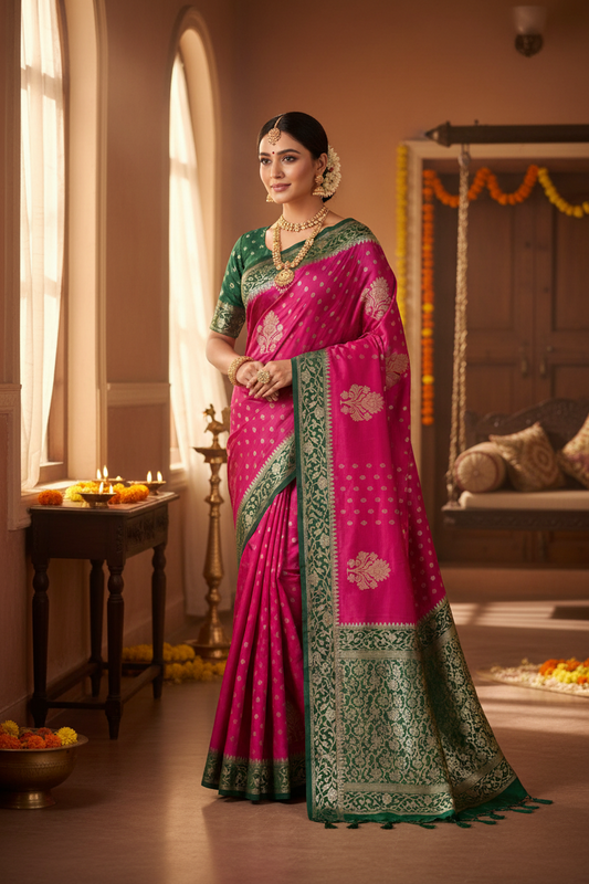 MEGENTA CHINIYA SILK SAREE