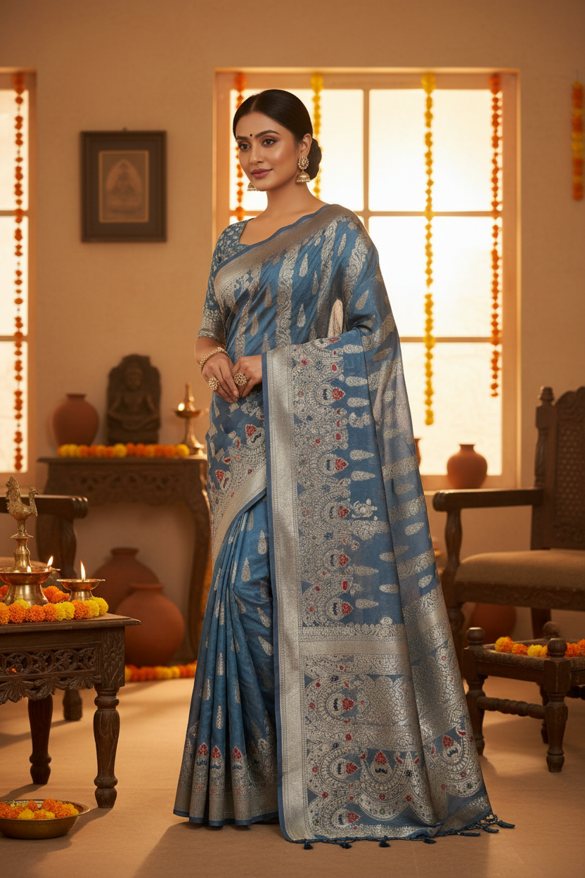 GREY CHINIYA SILK SAREE