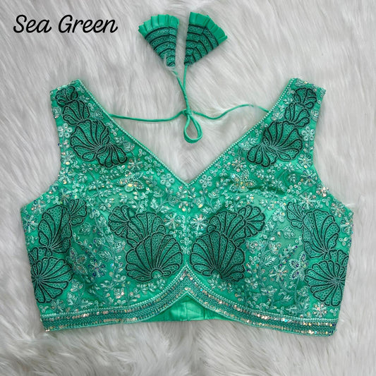 SEA GREEN HEAVY EMBROIDERY WITH BEAUTIFUL HAND WORK